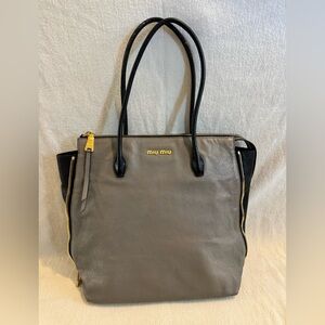 Miu Miu Vitello leather handbag tote purse in Grey/Black, excellent condition
